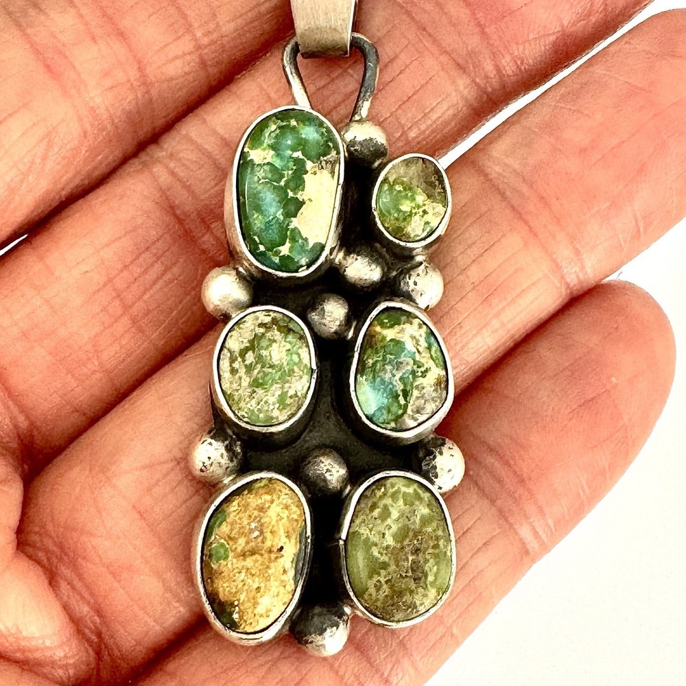 Navajo Sonoran Gold Turquoise Pendant 2.25 Cluster Signed Jim Sterling Native